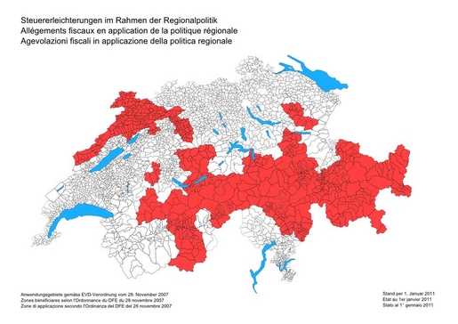 Anwendungsgebiete Steuererleichterungen, 2007 Steuererleichterungen im Rahmen der Regionalpolitik