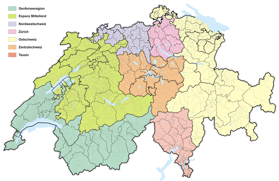 Die 7 klassischen Wirtschaftsregionen der Schweiz